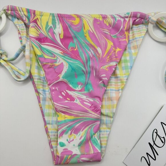 VDM Reversible Ziggy Sorbet Marble Tartan Pastel Bikini Bottom Medium NWT‎ - Picture 3 of 10